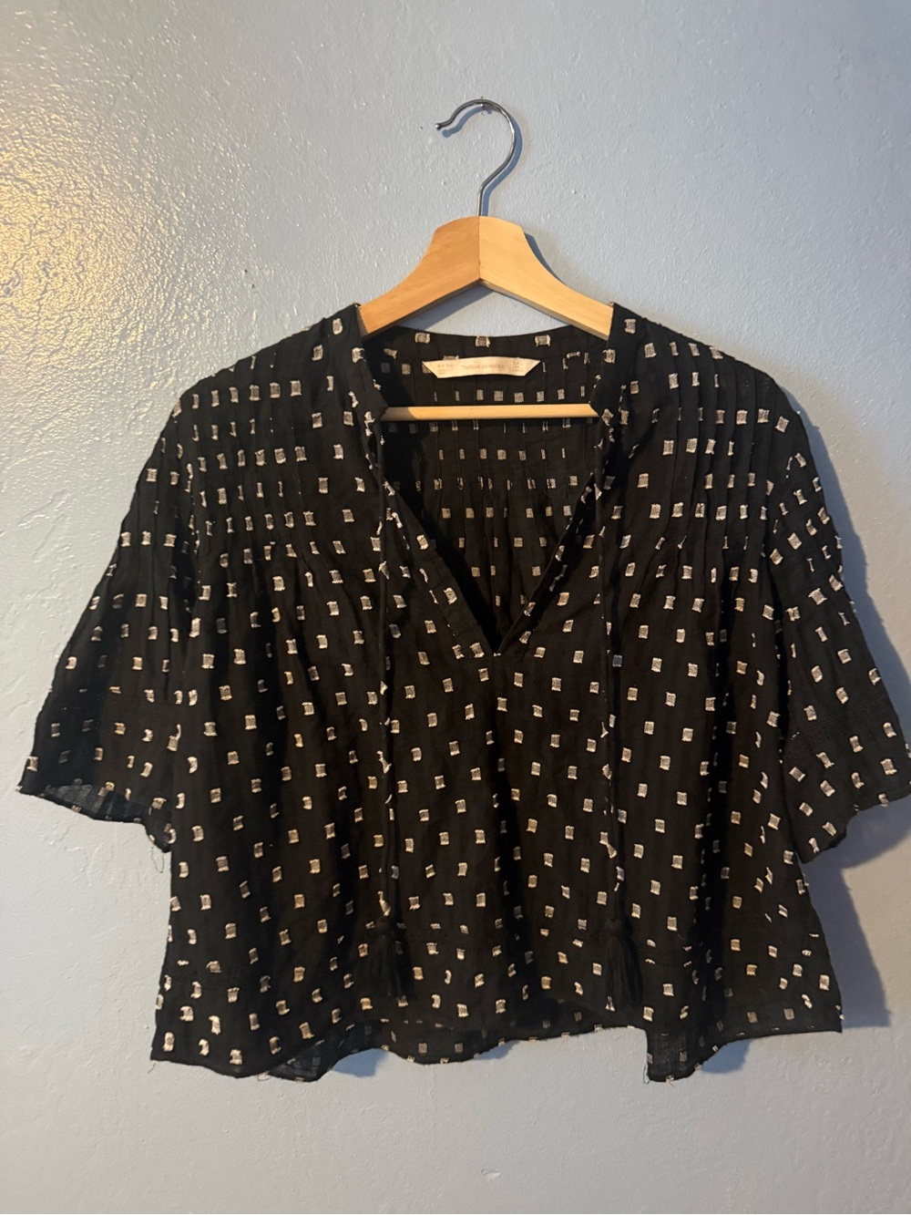 Zara Cropped Boho Cropped Printed Short-Sleeve Peasant Blouse